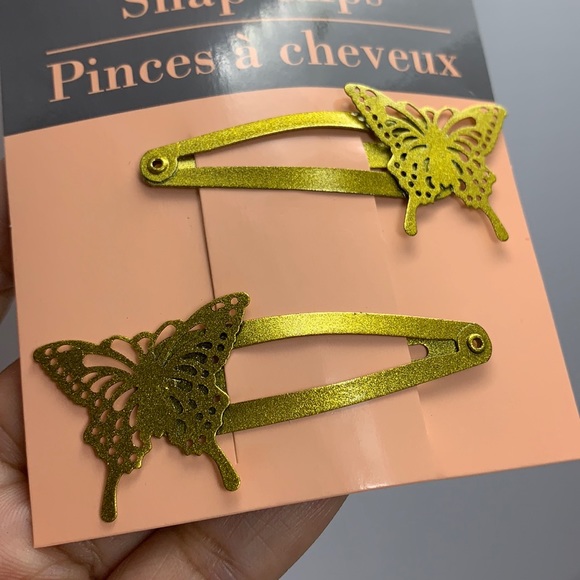 2 butterfly hair snap clips accessories new gold - Picture 2 of 8